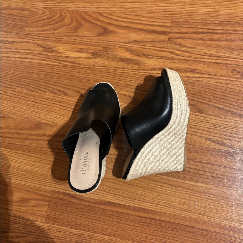 Charles & Keith Black and Cream Wedge Mules